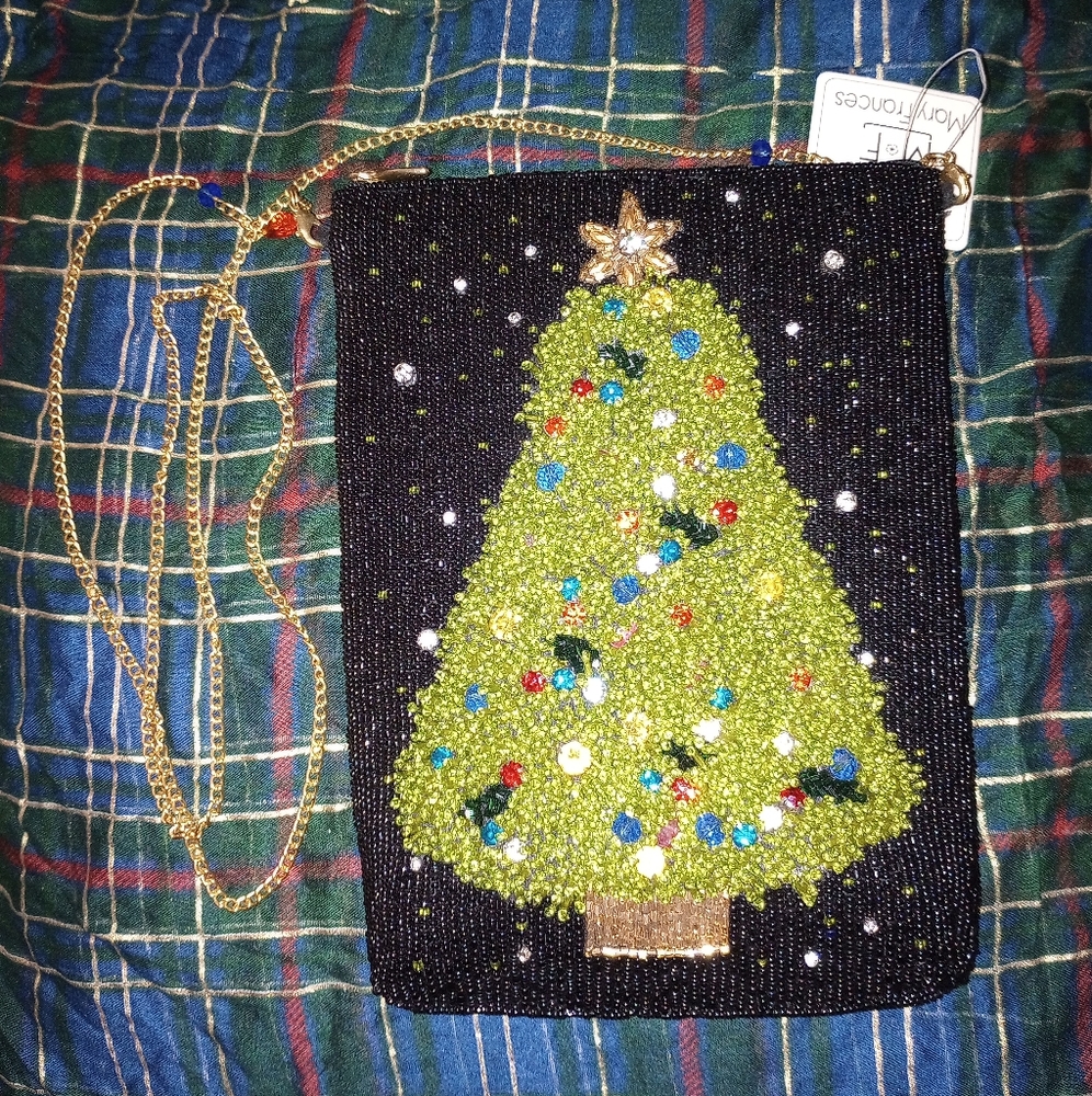 Mary Frances Beaded Christmas Tree Purse NWT